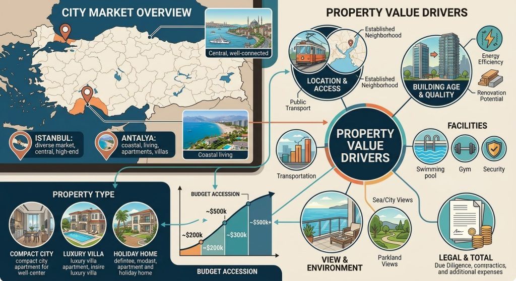 Istanbul and Antalya property prices in Turkey